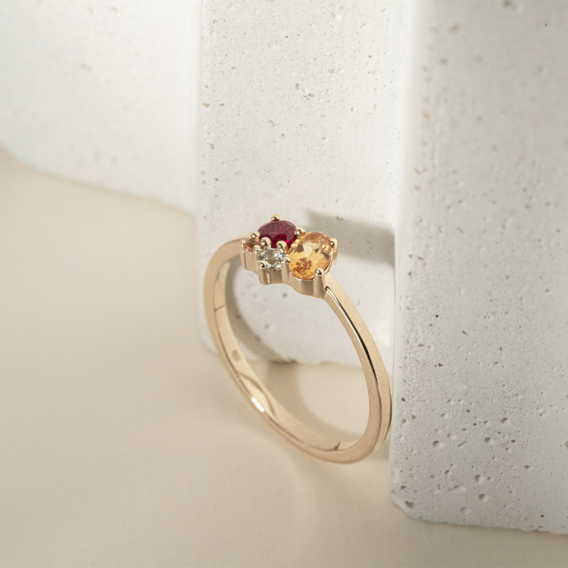 Cluster prsten s citríny, rubínem a akvamarínem Bluma 120116