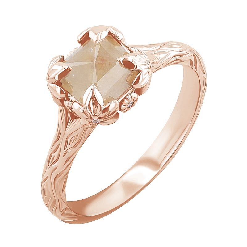 Eppi Zlatý prsten se salt and pepper diamantem a ručně rytými květinami Flower R46171
