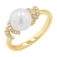 Zlatý prsten s perlou a diamanty Geeta
