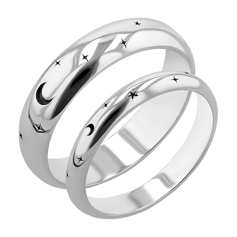 Eppi Platinové snubní prsteny s gravírem hvězd a měsíce Furilla RW47362
