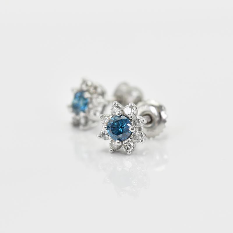 Zlaté náušnice s modrými diamanty 14996