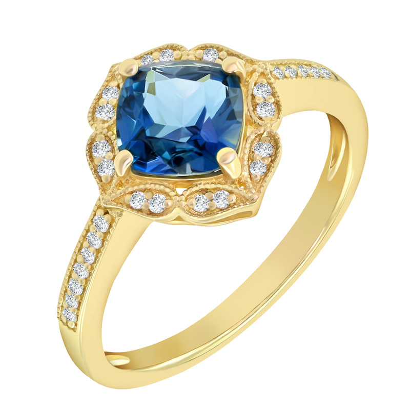 Zlatý vintage prsten s modrým topazem Antonella