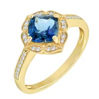 Zlatý vintage prsten s modrým topazem a diamanty Antonella