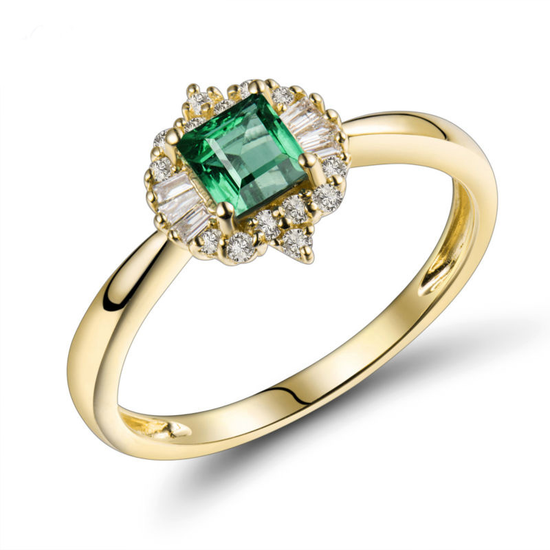 Smaragdový zlatý prsten s diamanty Chente