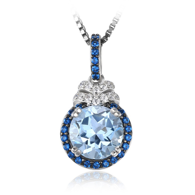 Stříbrný náhrdelník s modrým topazem a zirkony Gazsi