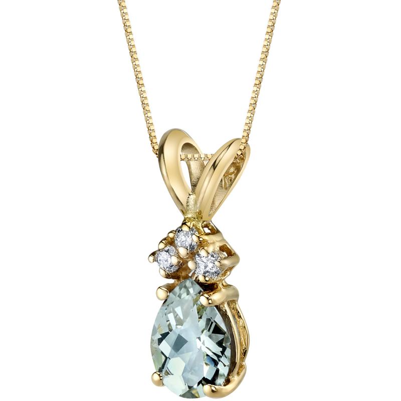 Zlatý náhrdelník se zelenou ametystovou slzou a diamanty Pillo 20106