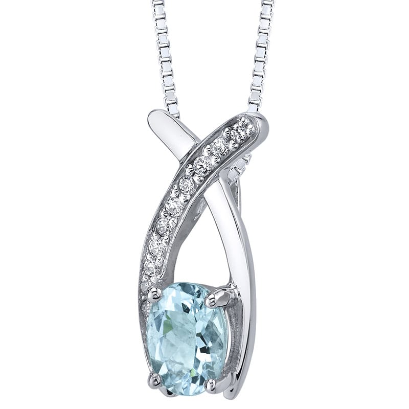 Stříbrný náhrdelník s oválným akvamarinem a zirkony Theia