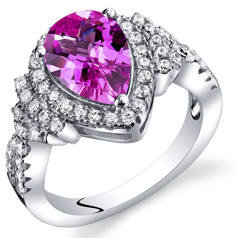 Stříbrný prsten s růžovým safírem a zirkony Bulia