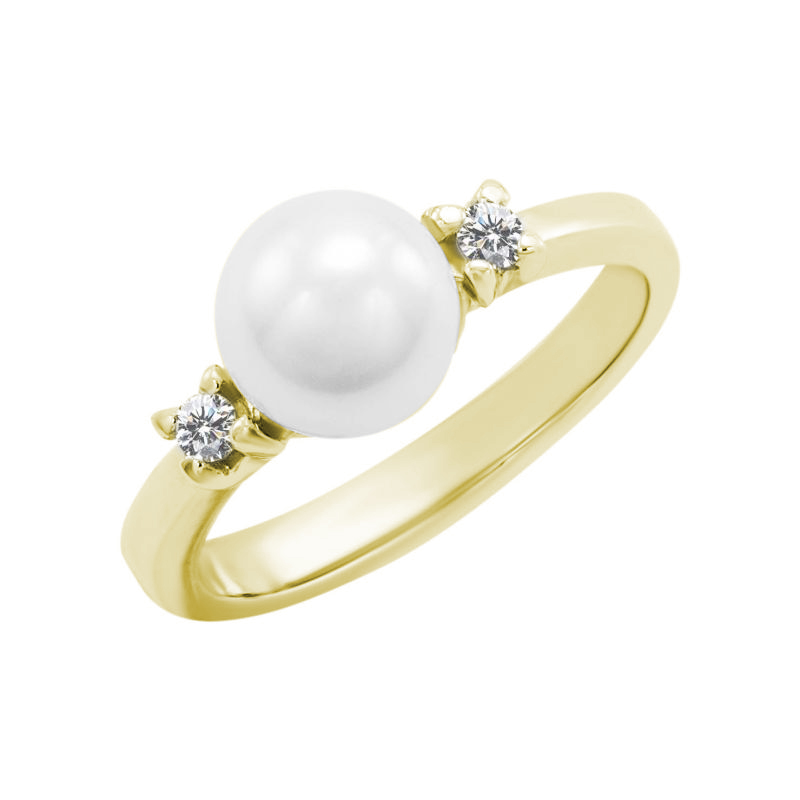 Prsten s perlou a dvěma diamanty