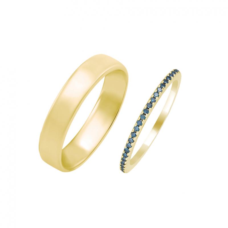 Snubní zlaté prsteny s modrými diamanty 30726