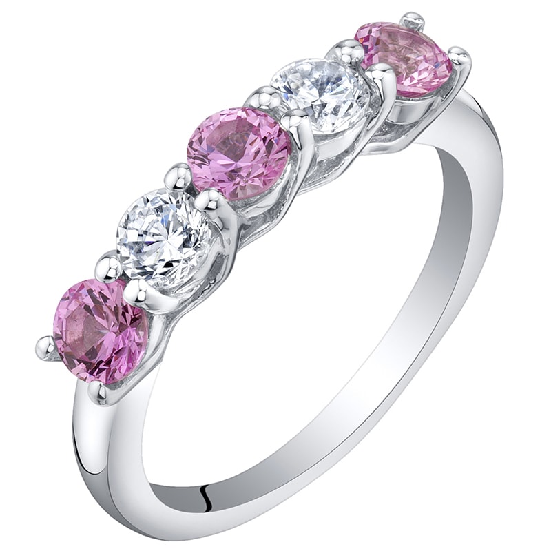Stříbrný eternity prsten s růžovými safíry a zirkony Magni