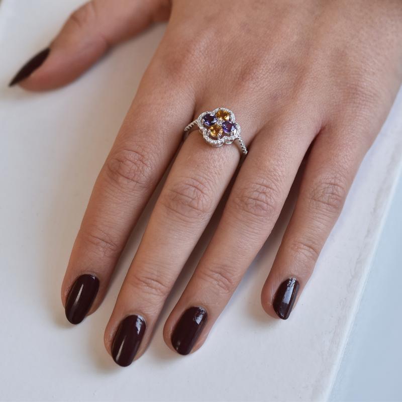 Stříbrný prsten s citríny a ametysty Rowena 38386