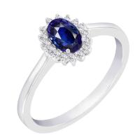 Zlatý prsten s oválným modrým safírem a diamanty Clarinda