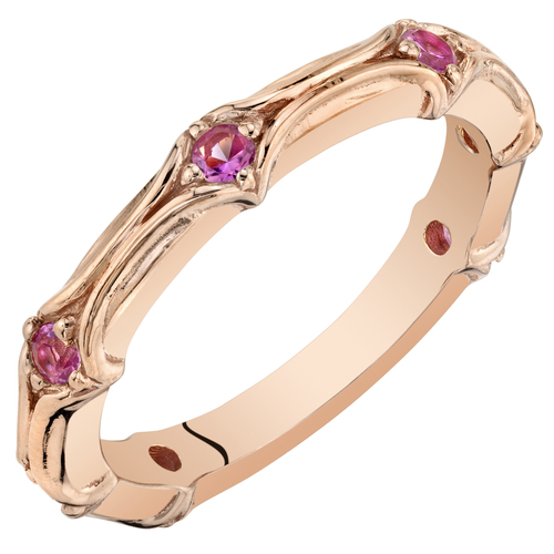 Stříbrný pozlacený eternity prsten s růžovými safíry