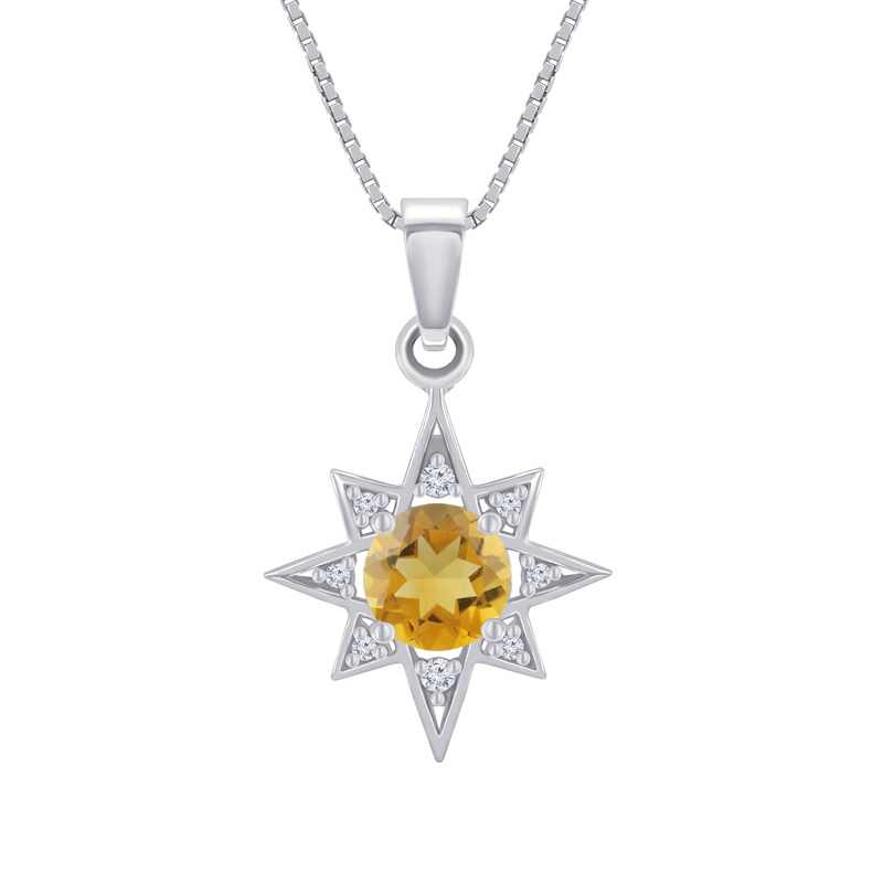 Stříbrný náhrdelník s citrínem a zirkony ve tvaru hvězdy Bohemia