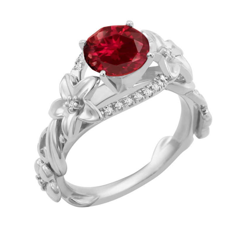 Zlatý prsten s květy a červeným turmalínem 5076