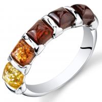 Vícebarevný stříbrný prsten s jantary Hisa