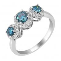 Zlatý prsten s trojicí modrých diamantů Rusanti