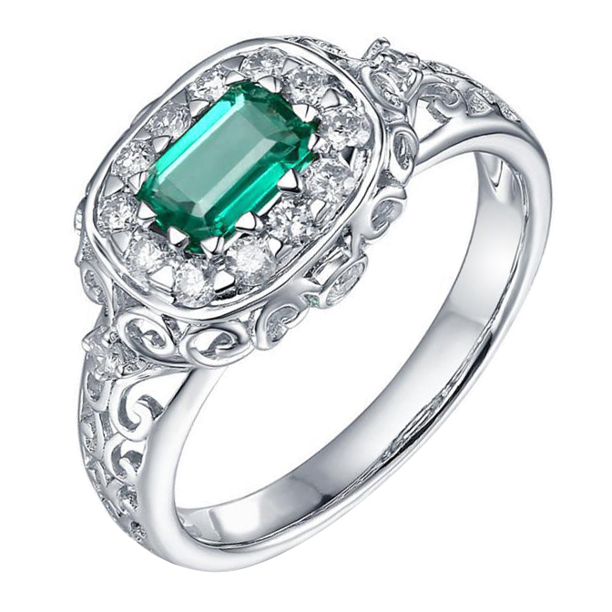 Zlatý prsten s emerald smaragdem a diamanty Mareia