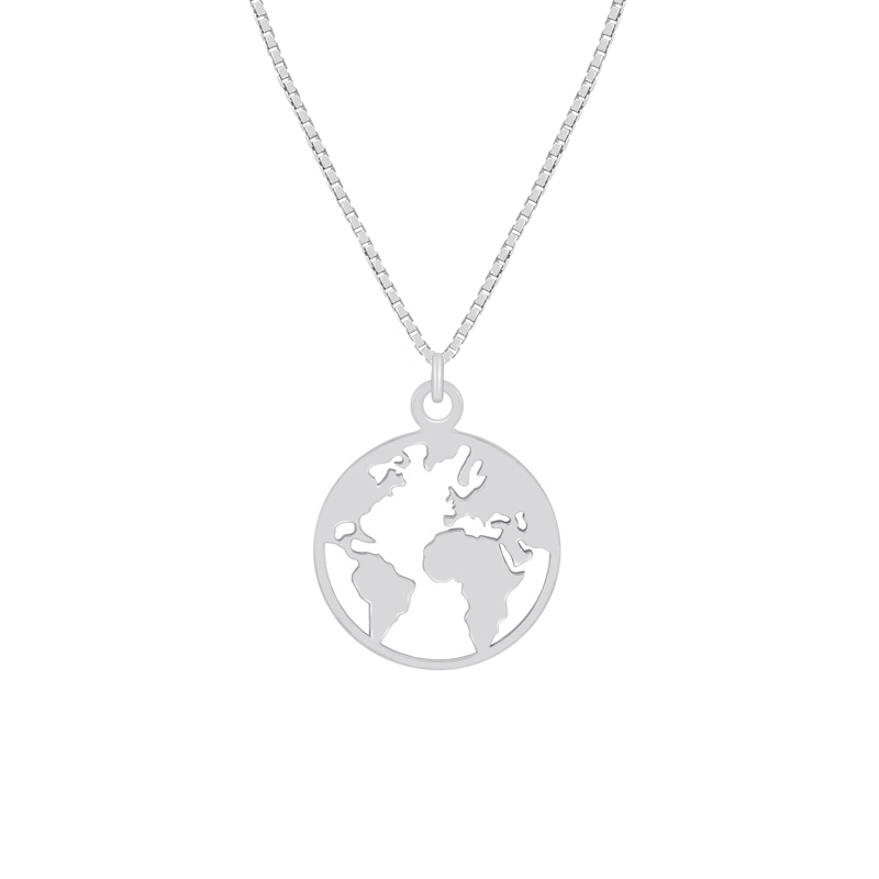 Stříbrný náhrdelník s mapou světa World