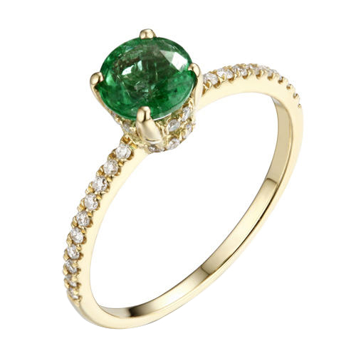 Zlatý prsten se smaragdem a diamanty Prisha