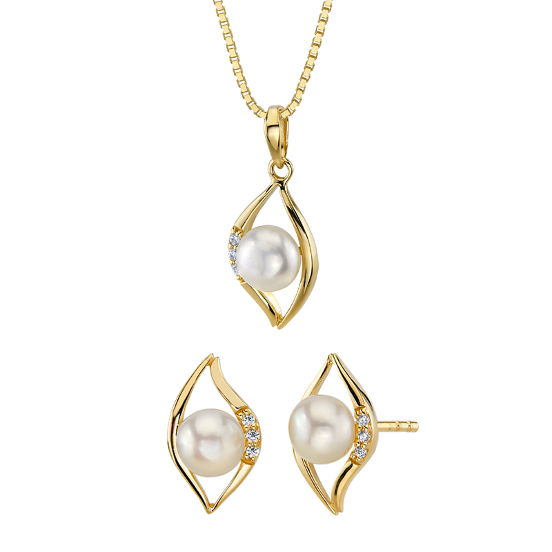 Zlatá kolekce šperků s bílými perlami a zirkony Medea