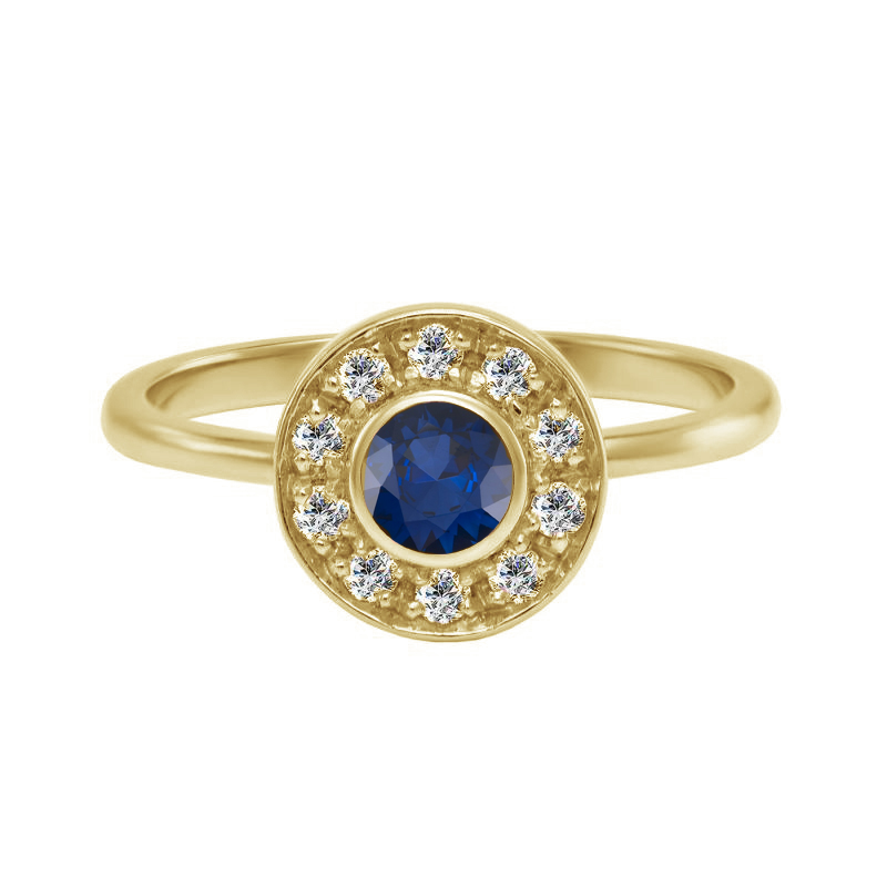 Zásnubní prsten s modrým safírem a s diamanty 63666