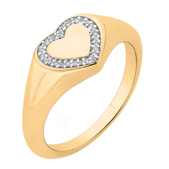 Zlatý pečetní prsten s diamantovým srdcem
