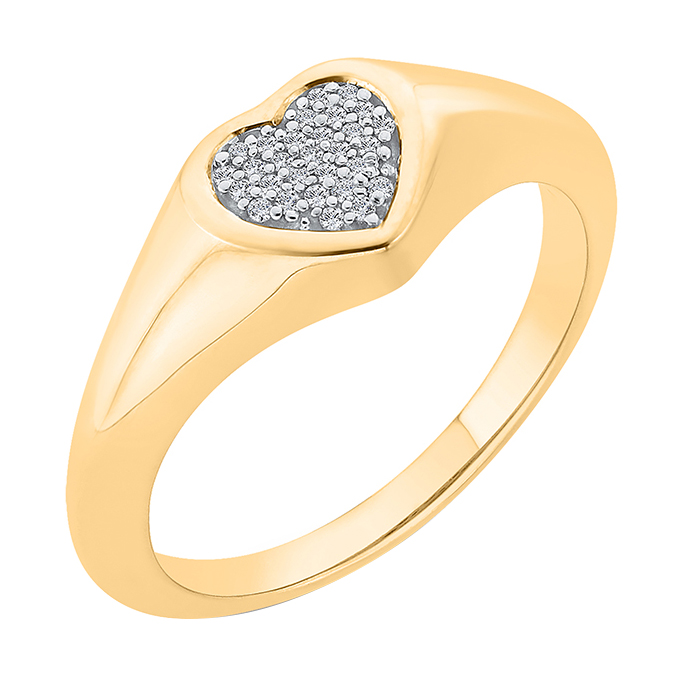 Zlatý pečetní prsten se srdcem plným diamantů 