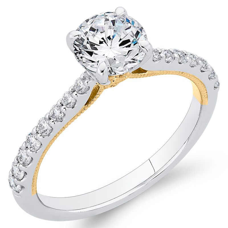 Zlatý zásnubní prsten s moissanitem a postranními diamanty