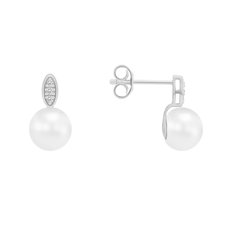 Stříbrné perlové náušnice s diamanty 70716