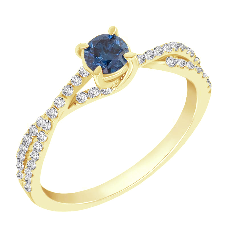 Zlatý zásnubní prsten s modrým diamantem