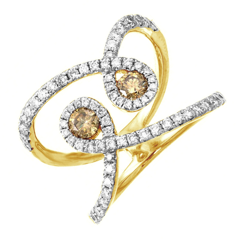 Zlatý prsten s champagne a bílými diamanty 79136