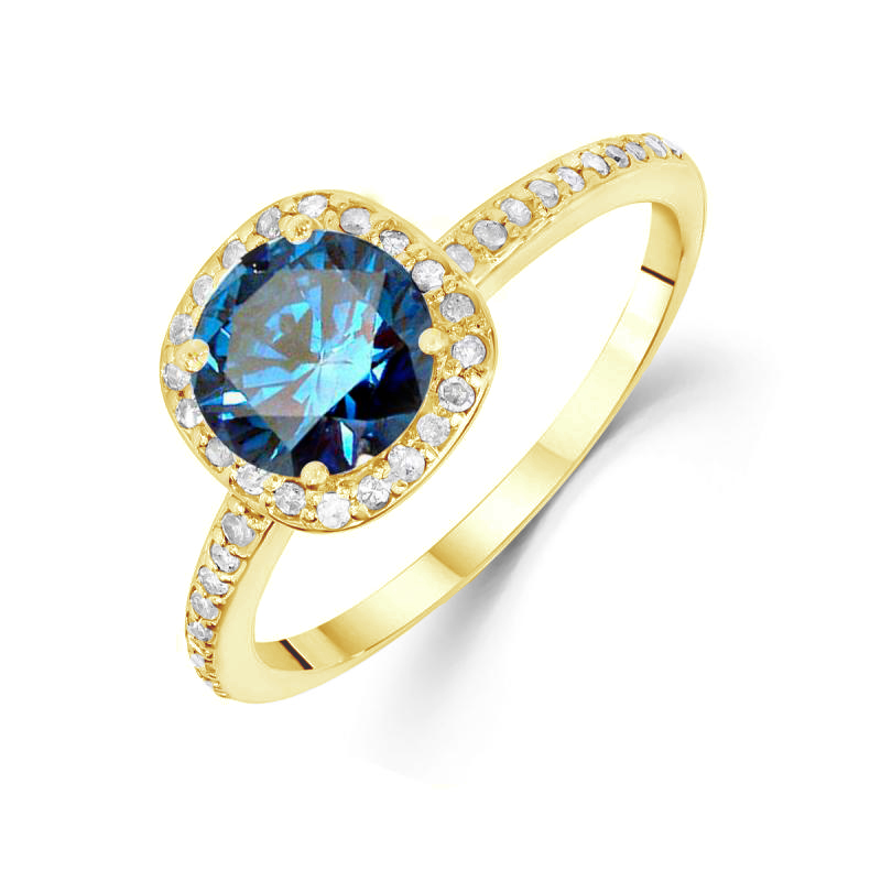 Zlatý prsten s modrým centrálním diamantem 79306