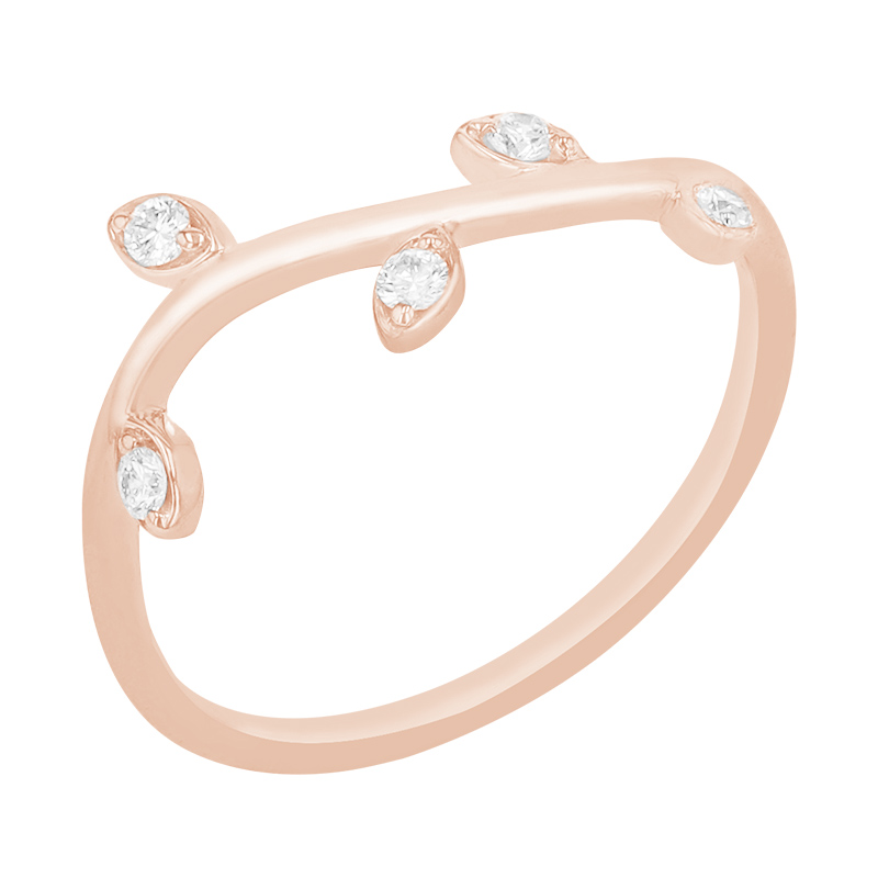Diamantový prsten ve tvaru větvičky z růžového zlata 83116