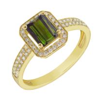 Zlatý prsten se zeleným turmalínem a diamanty Aubri