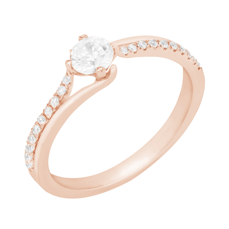 Zásnubní prsten s postranními diamanty z růžového zlata 85786