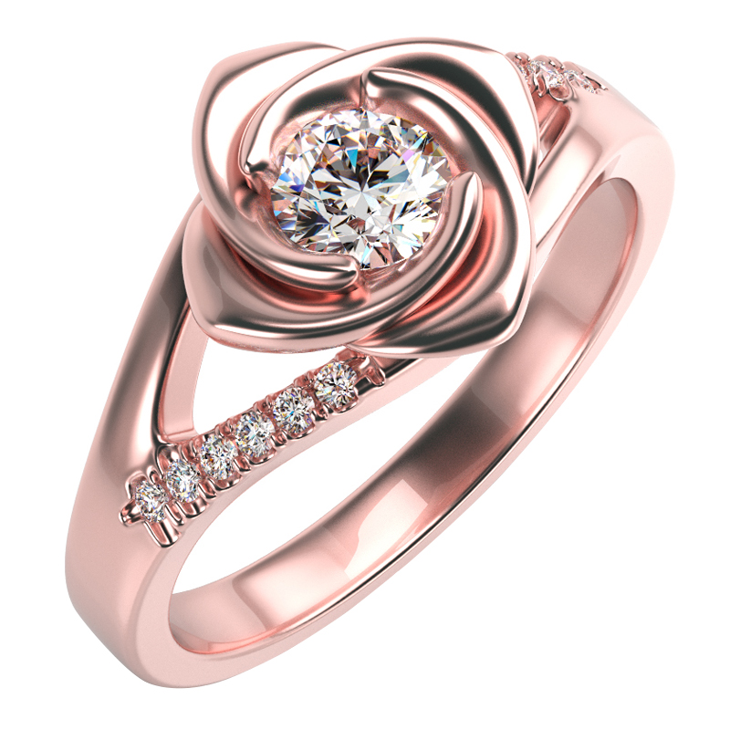 Zásnubní prsten ve tvaru růže s moissanitem a diamanty Xalor 100417