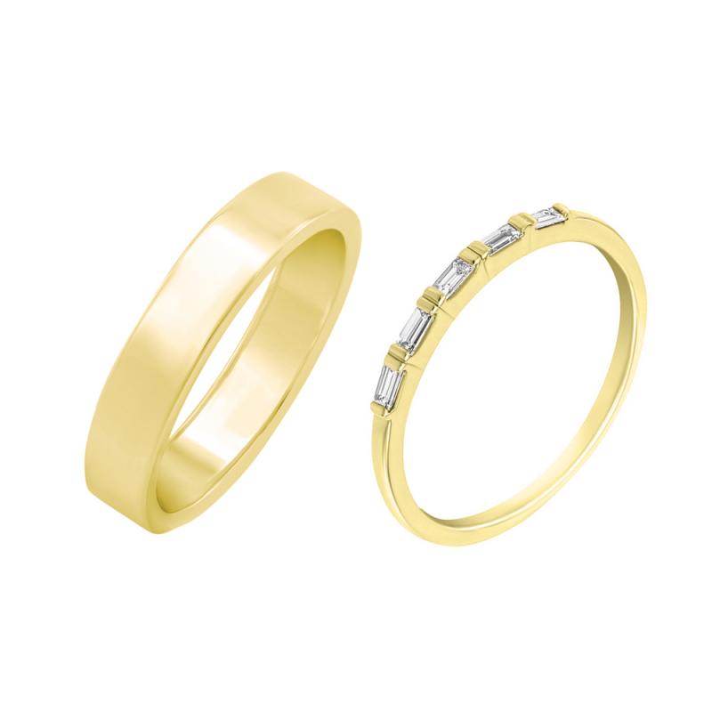 Prsten s lab-grown baguette diamanty a pánský plochý prsten Hari 102207