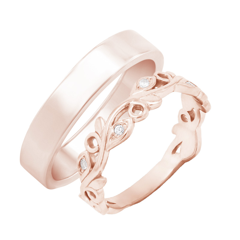 Dámský prsten s lab-grown diamanty a pánský plochý prsten Seir 102237