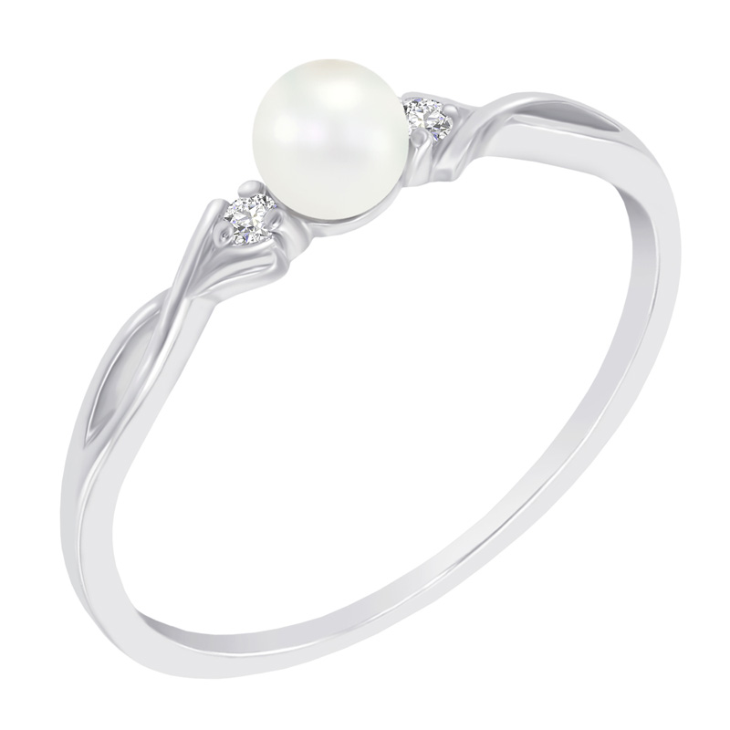 Stříbrný elegantní prsten s perlou a lab-grown diamanty Azana 104447