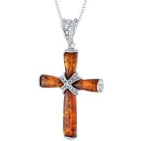 Jantarový kříž ve stříbrném přívěsku Cross