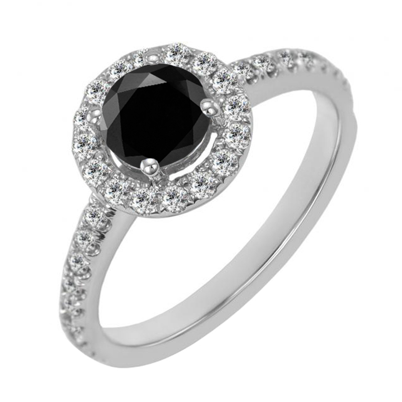Halo prsten s černým moissanitem a lab-grown diamanty Kerau