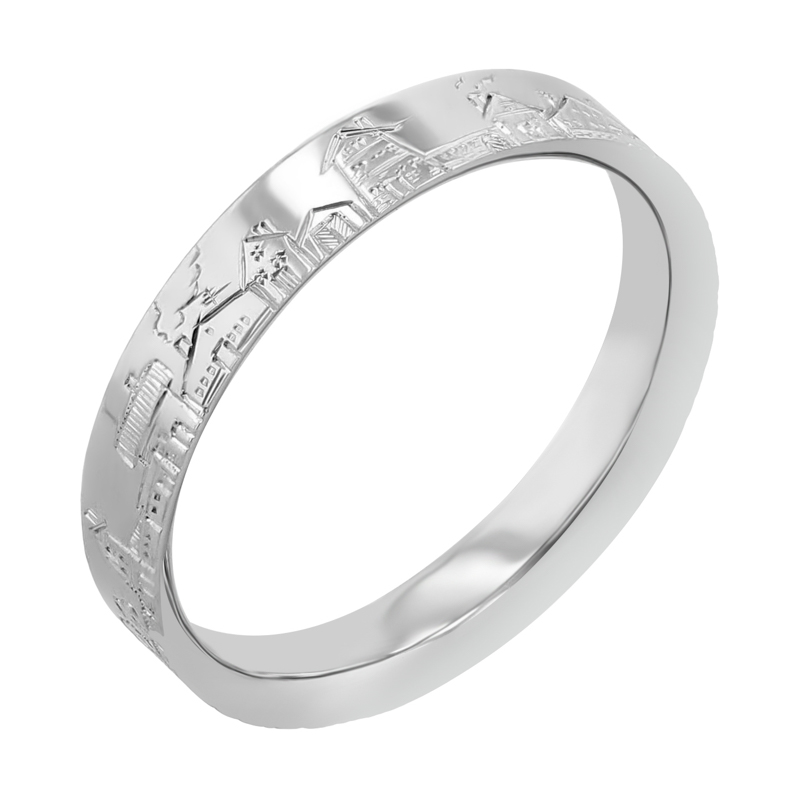 Snubní prsteny s ruční rytinou města Bevan 116967