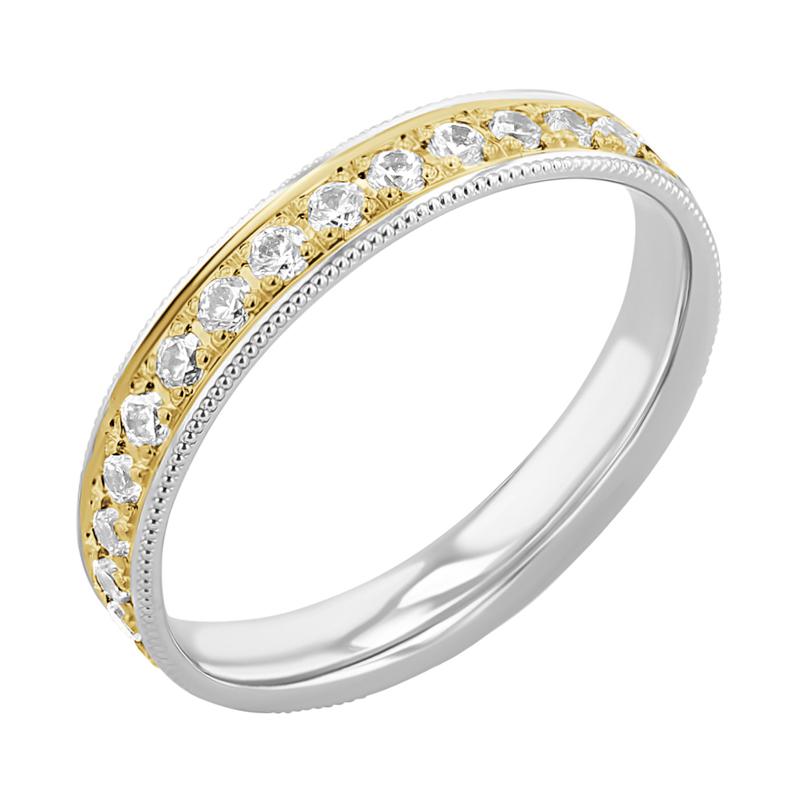 Zlaté snubní prsteny se zdobenými okraji a diamanty Tasha 117577
