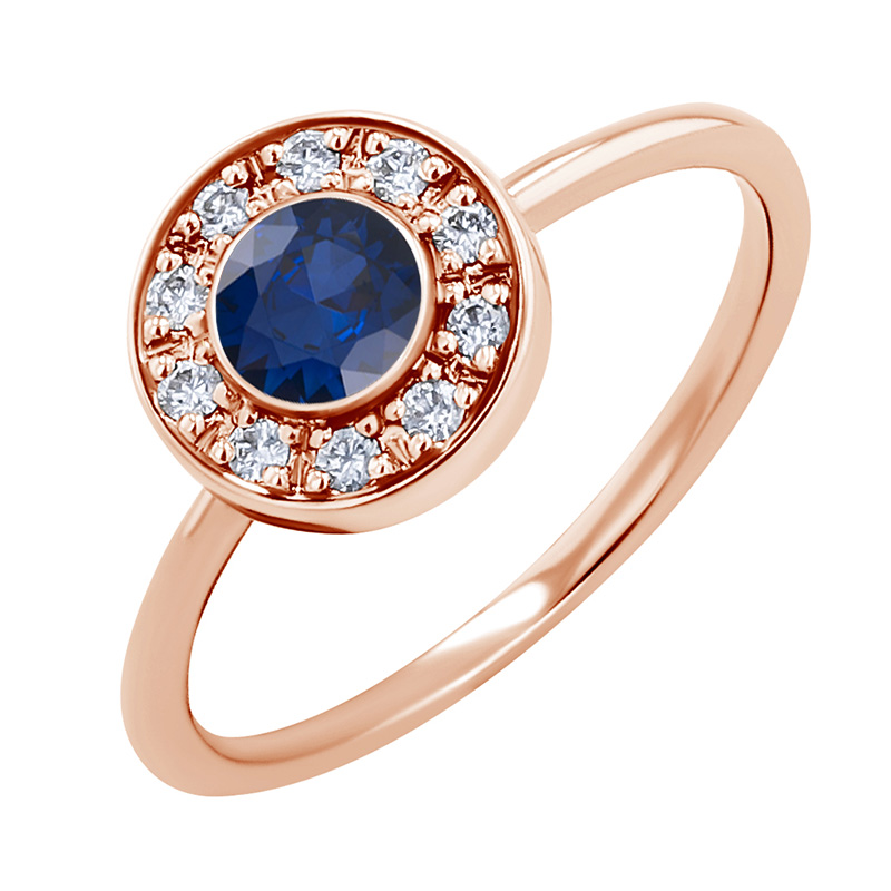 Eppi Zásnubní diamantový halo prsten s modrým safírem Fernanda R39974