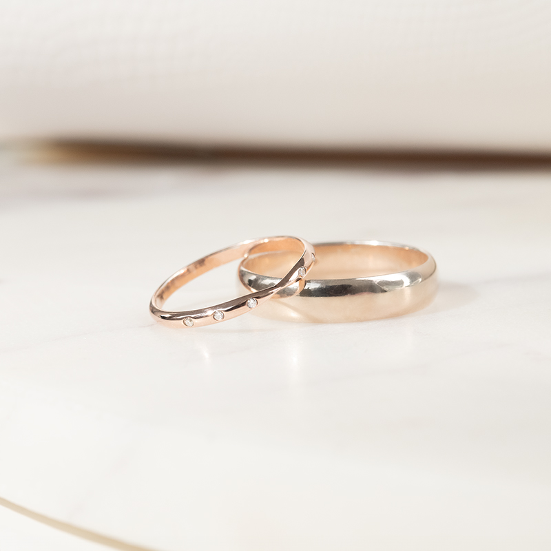 Snubní zlaté prsteny s eternity dámským a pánským komfortním prstenem Toskani 136237