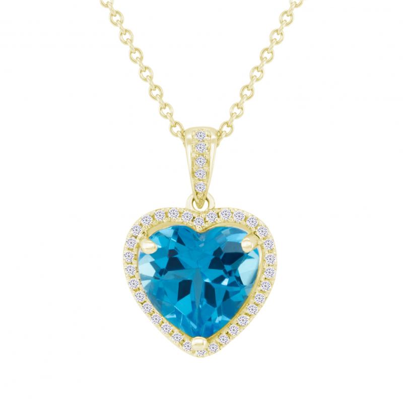 Zlatý srdcový náhrdelník s topazem a diamanty 13807