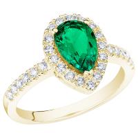 Zlatý halo prsten s pear lab-grown smaragdem a diamanty Mason