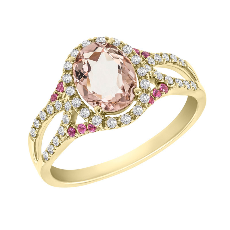 Zlatý morganitový prsten se safíry a diamanty Naly 16987